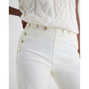 EXPRESS NWT High Waisted Cream Wide Leg Gold Button Sailor Denim Jeans Size 8